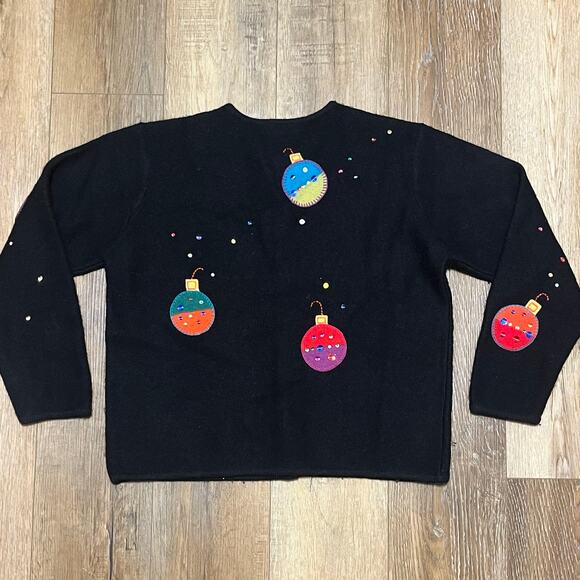 Vtg Talbots 100% Wool Holiday Cardigan Sweater L Embroidered Granny Kitsch Retro - Picture 6 of 10